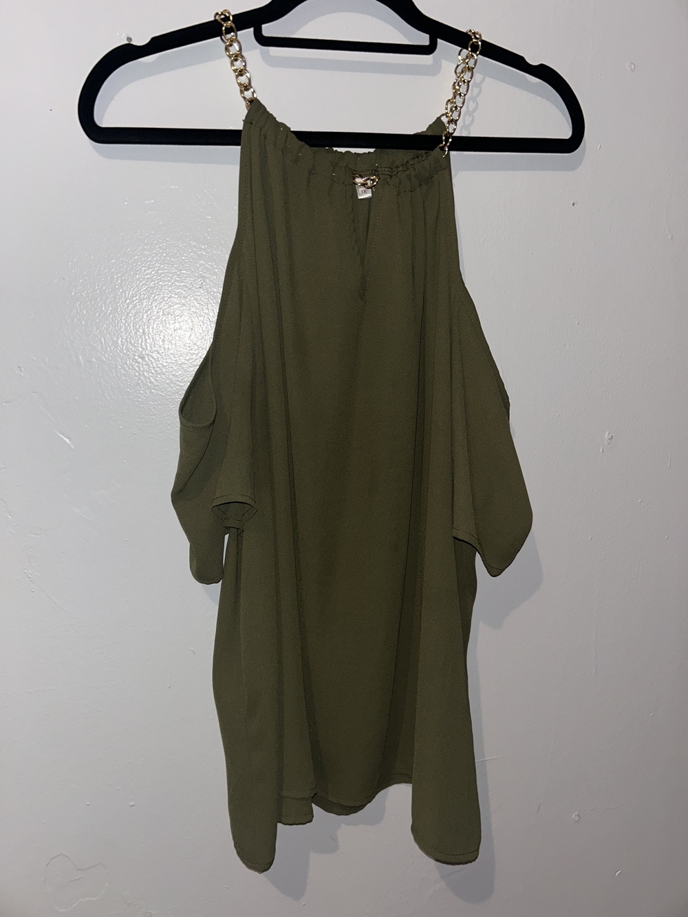 PINK Victoria's Secret Olive Green Cold-Shoulder Cami with Gold Chain Straps